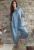Annie Cushion Cotton Peter Pan Smock Blouse Denim